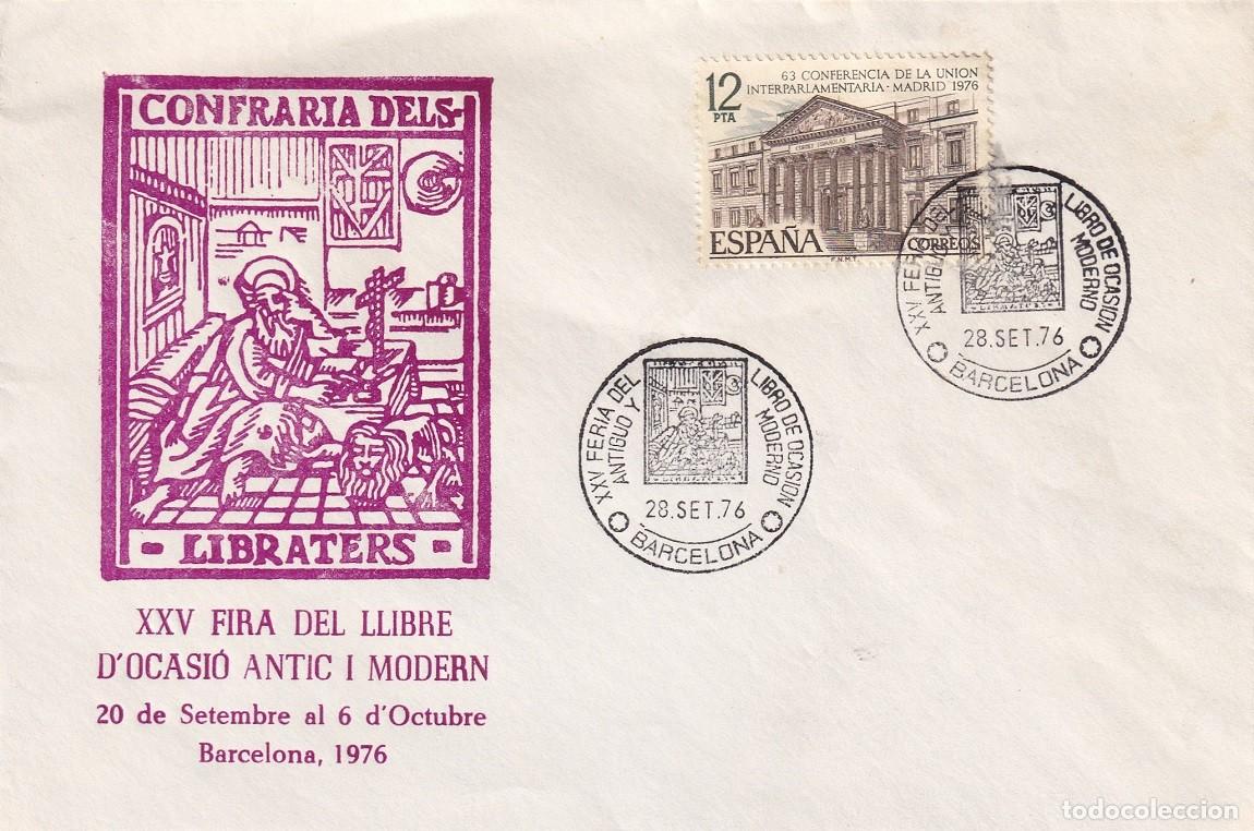Sellos: Sobre Barcelona 1976 - XXV Fira del Llibre d'ocasi&oacute; antic i modern Confraria dels libraters - Feria