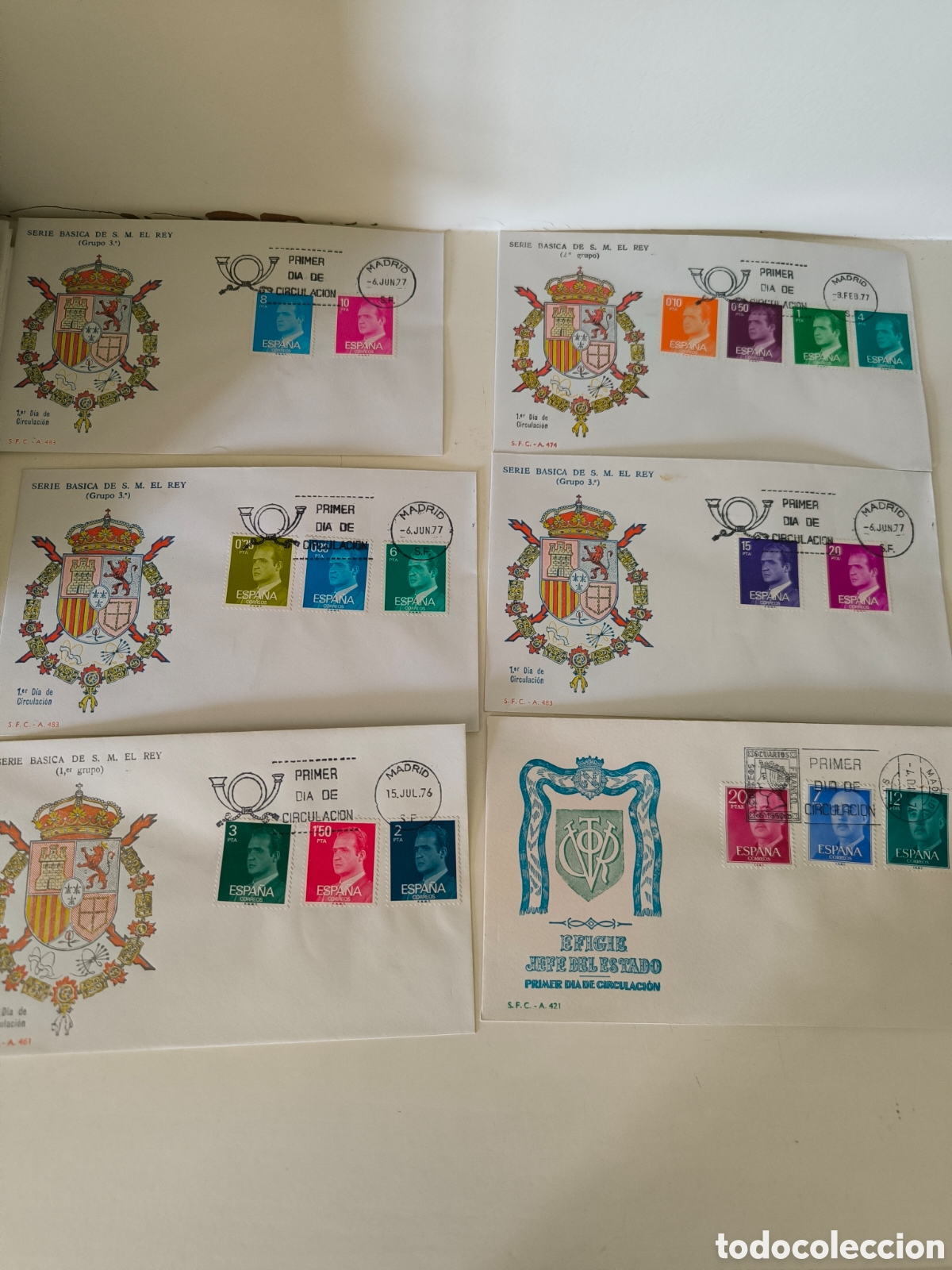 Sellos: 28 Sobres PDC Reyes, Monarqu&iacute;a, etc