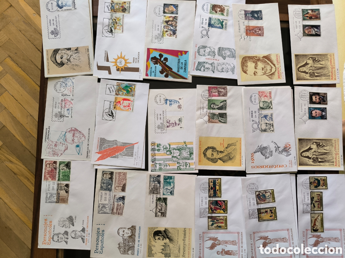 Sellos: 38 Sobres PDC personajes espa&ntilde;oles centenarios maestros de las zarzuela y pintores