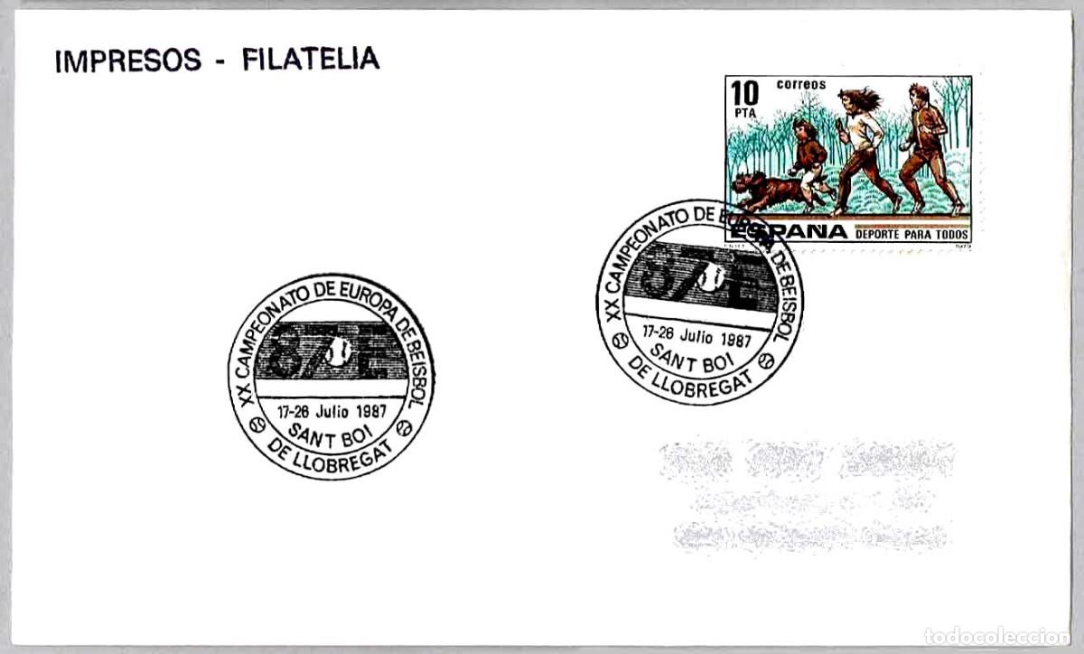 Sellos: Matasellos XX CAMPEONATO DE EUROPA DE BEISBOL. Sant Boi de Llobregat, Barcelona, 1987