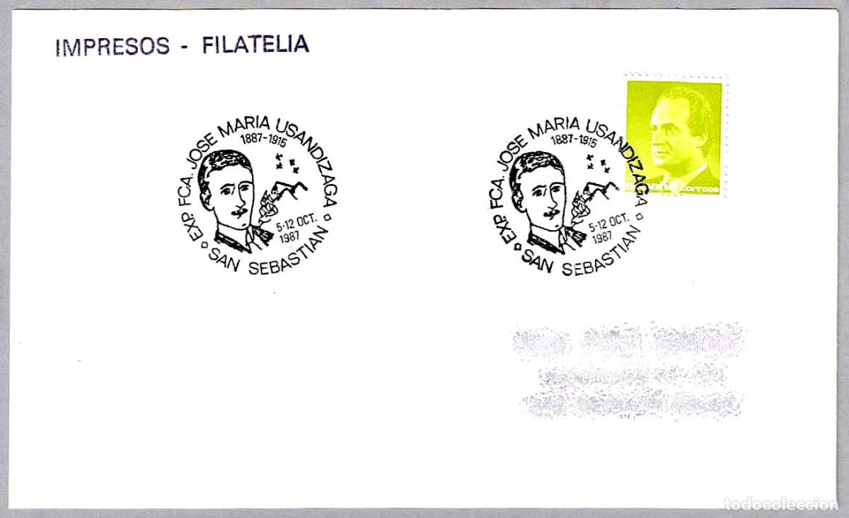 Sellos: Matasellos EXP.FIL. COMPOSITOR JOSE M&ordf; USANDIZAGA. San Sebastian, Guipuzcoa, 1987