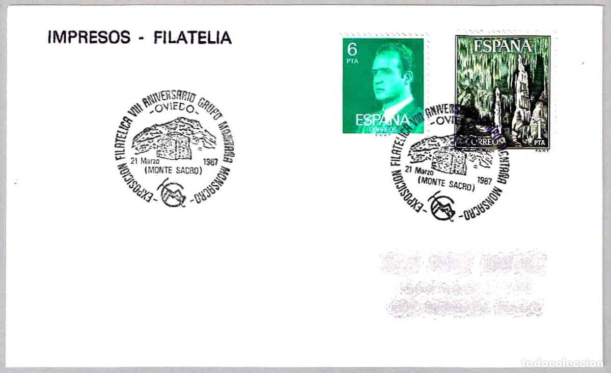 Sellos: Matasellos VIII ANIV. GRUPO MONTA&Ntilde;A MONSACRO - MONTE SACRO. Oviedo, Asturias, 1987