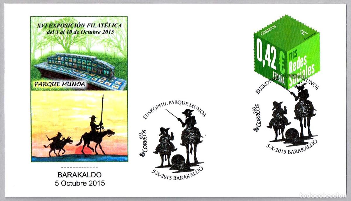 Sellos: Matasellos Euskophil - Parque Munoa - DON QUIJOTE. Barakaldo, Pais Vasco, 2015