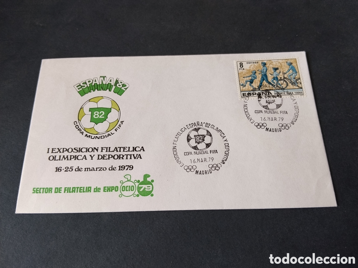 Sellos: Sobre primer d&iacute;a de circulaci&oacute;n Espa&ntilde;a 82 l exposici&oacute;n filat&eacute;lica Olimpia y deportiva 1979