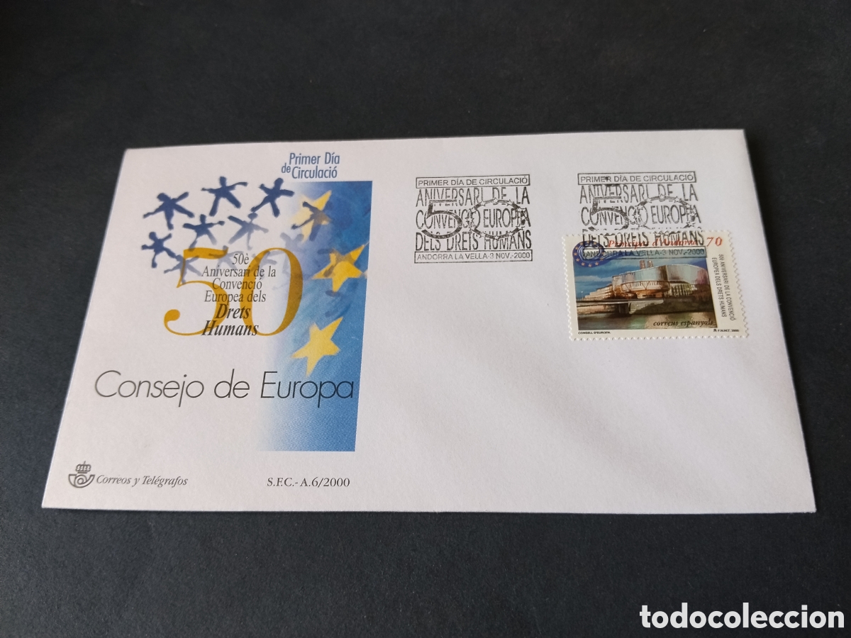Sellos: Sobre primer d&iacute;a de circulaci&oacute;n consejo de europa 2000
