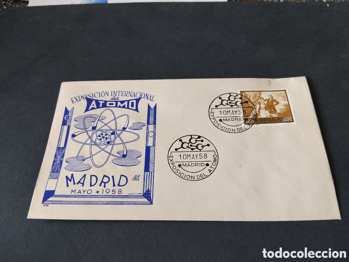 Sellos: Sobre primer d&iacute;a de circulaci&oacute;n exposici&oacute;n internacional del ATOMO Madrid 1958