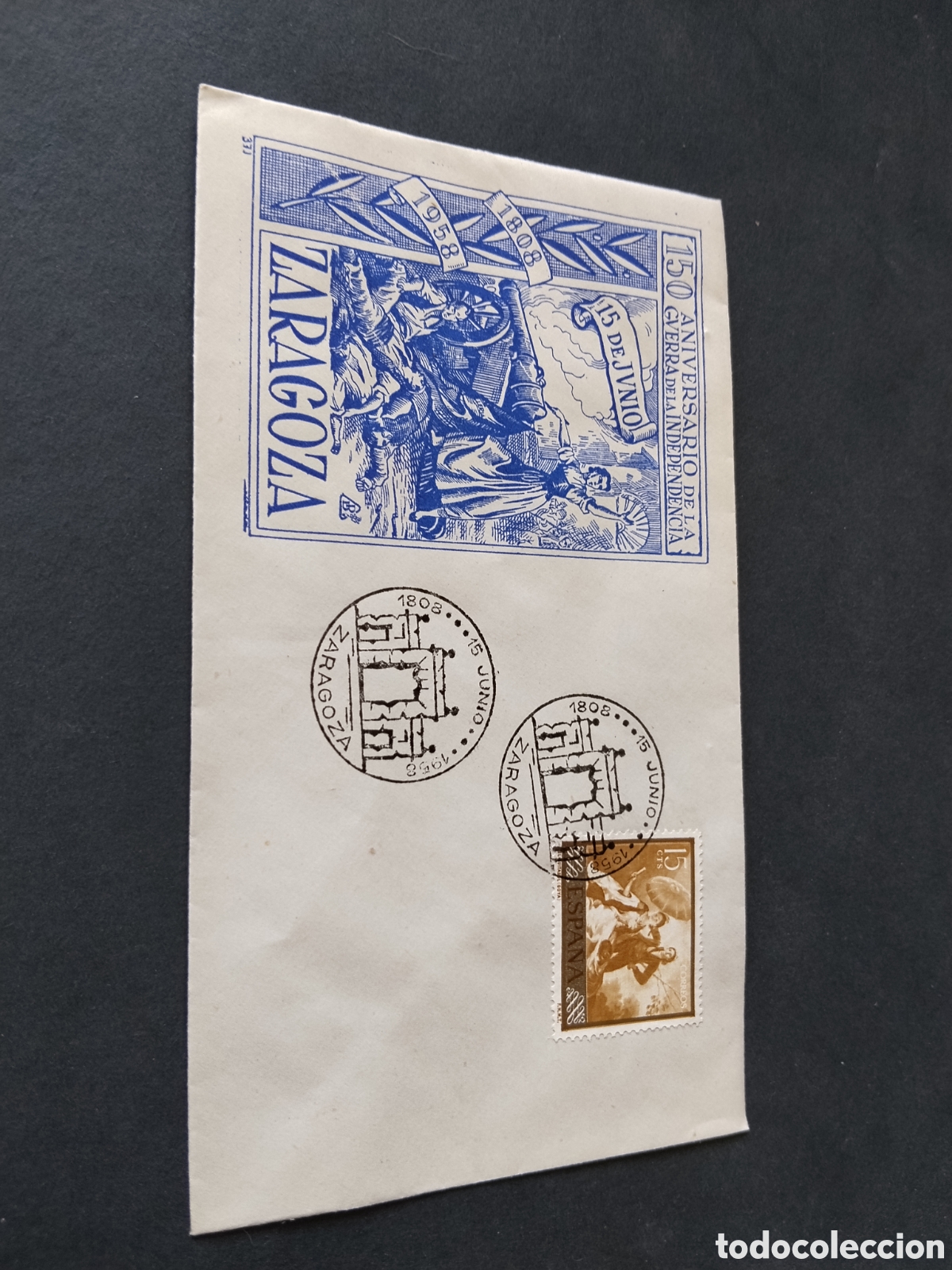 Sellos: Sobre primer d&iacute;a de circulaci&oacute;n 150 aniversario de la guerra de la independencia, Zaragoza 1958