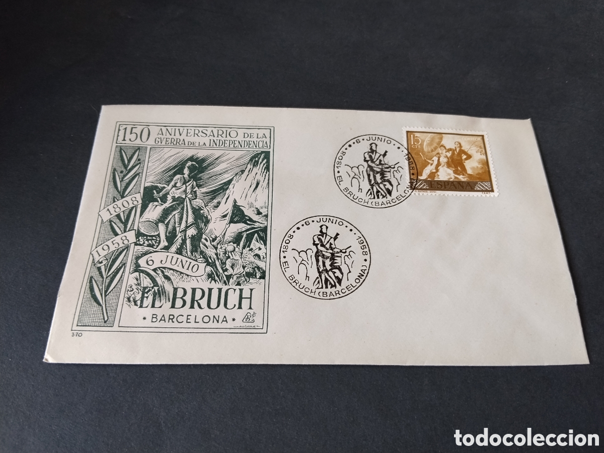 Sellos: Sobre primer d&iacute;a de circulaci&oacute;n 150 aniversario de la guerra de la independencia,el bruch, Barcelona