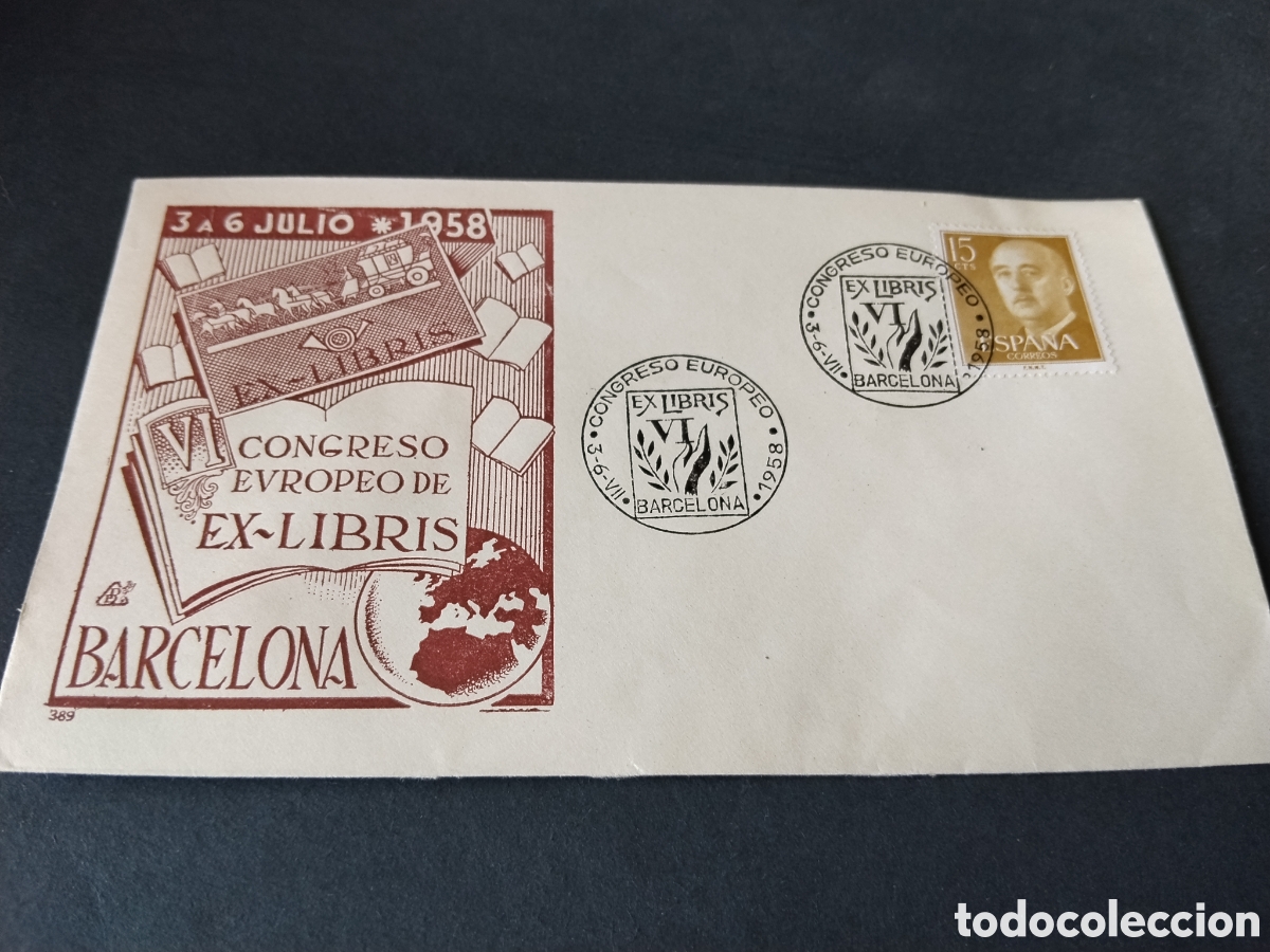 Sellos: Sobre primer d&iacute;a de circulaci&oacute;n EX-LIBRIS Barcelona 1957