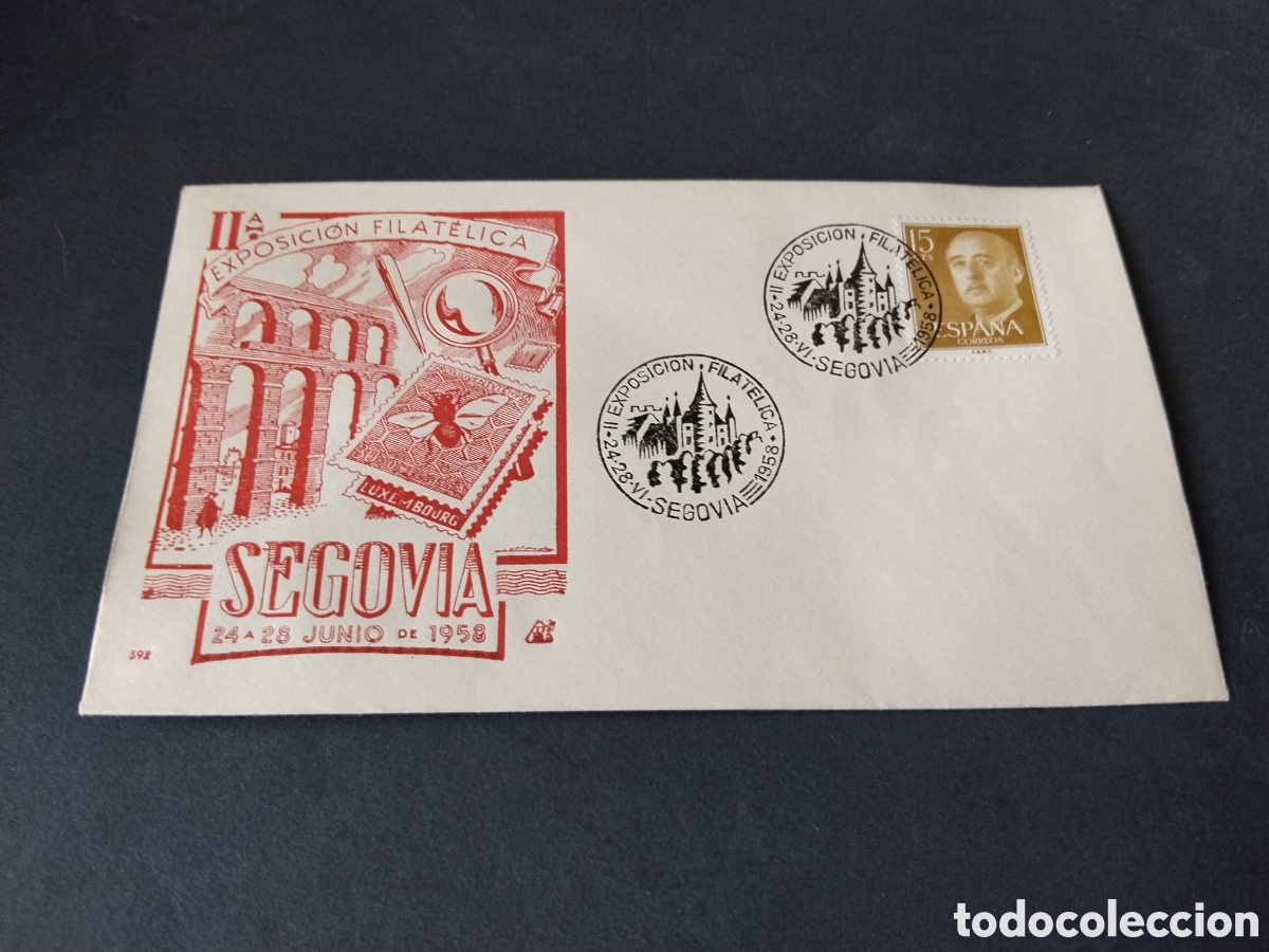 Sellos: Sobre primer d&iacute;a de circulaci&oacute;n ll exposici&oacute;n filat&eacute;lica Segovia 1958