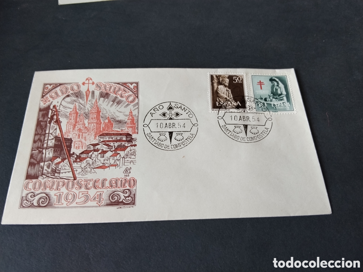 Sellos: Sobre primer d&iacute;a de circulaci&oacute;n A&ntilde;o Santo compostelano 1954