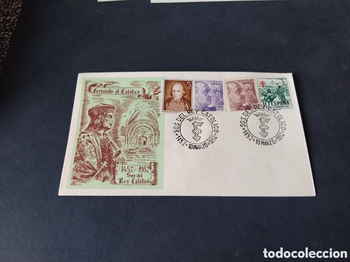 Sellos: Sobre primer d&iacute;a de circulaci&oacute;n Fernando el cat&oacute;lico 1952