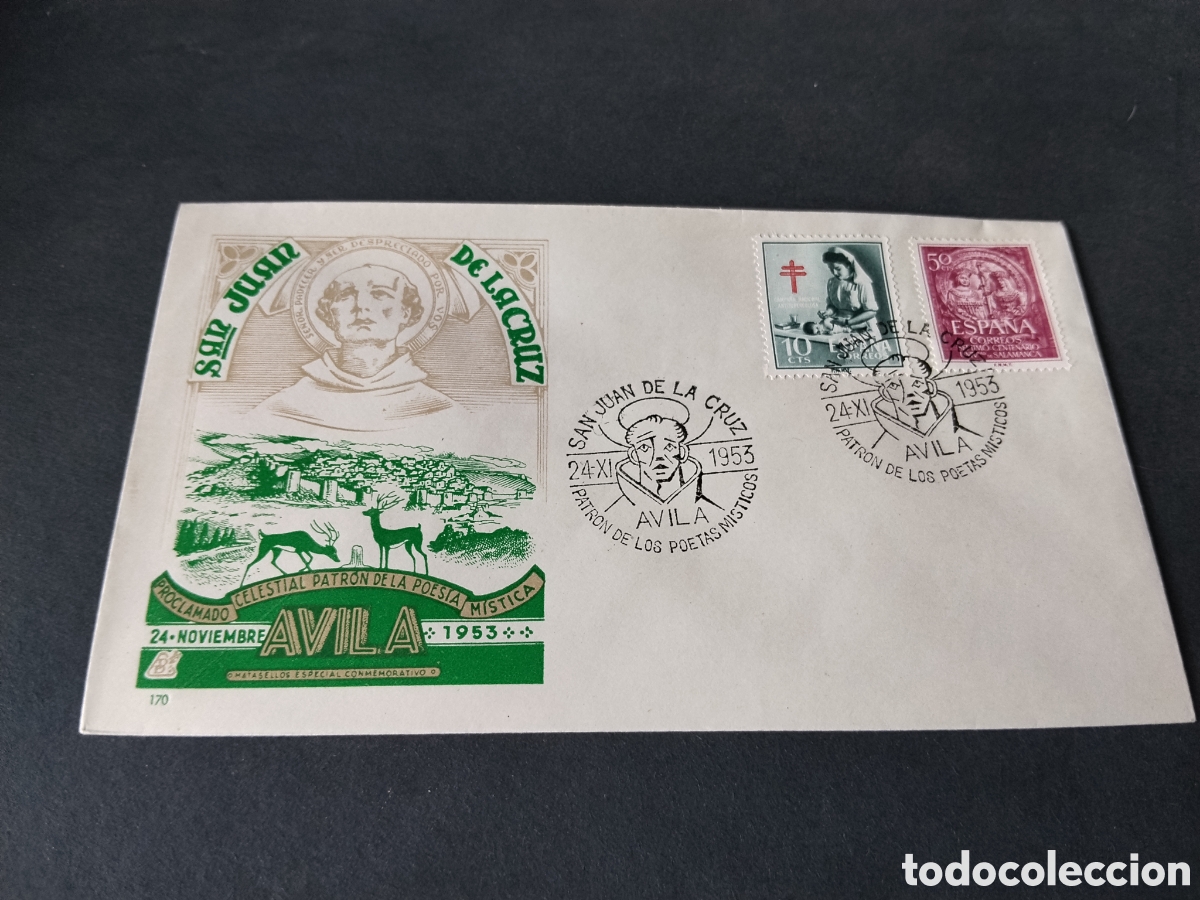 Sellos: Sobre primer d&iacute;a de circulaci&oacute;n San Juan de la Cruz, &Aacute;vila 1953