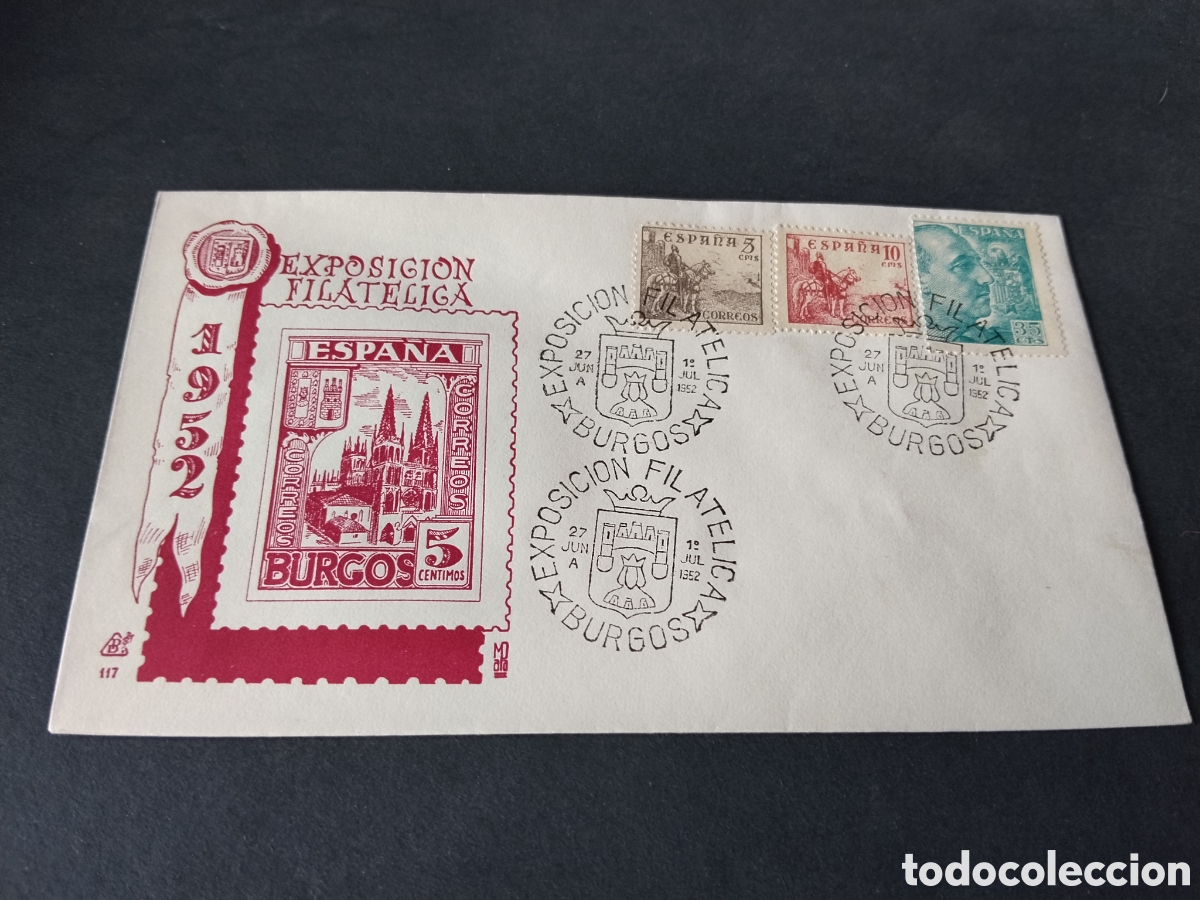 Sellos: Sobre primer d&iacute;a de circulaci&oacute;n exposici&oacute;n filat&eacute;lica Burgos