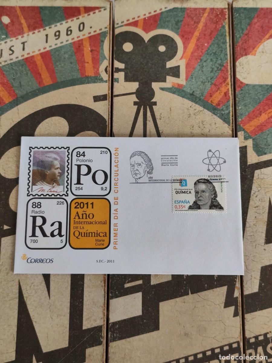 Sellos: 392 A&ntilde;o Internacional de la Qu&iacute;mica Marie Curie 7/2/11 Sobre primer d&iacute;a
