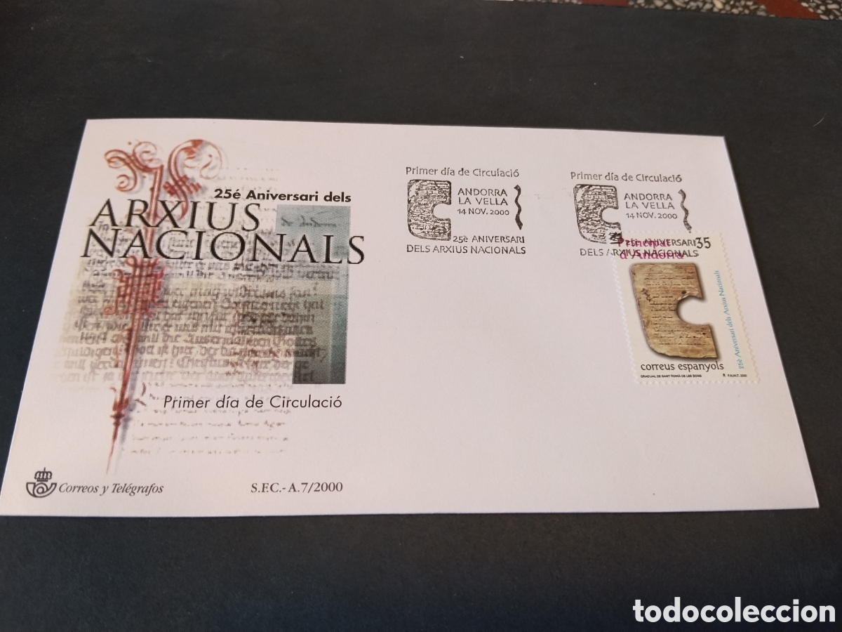Sellos: Sobre primer d&iacute;a de circulaci&oacute;n arxius nacionals, Andorra