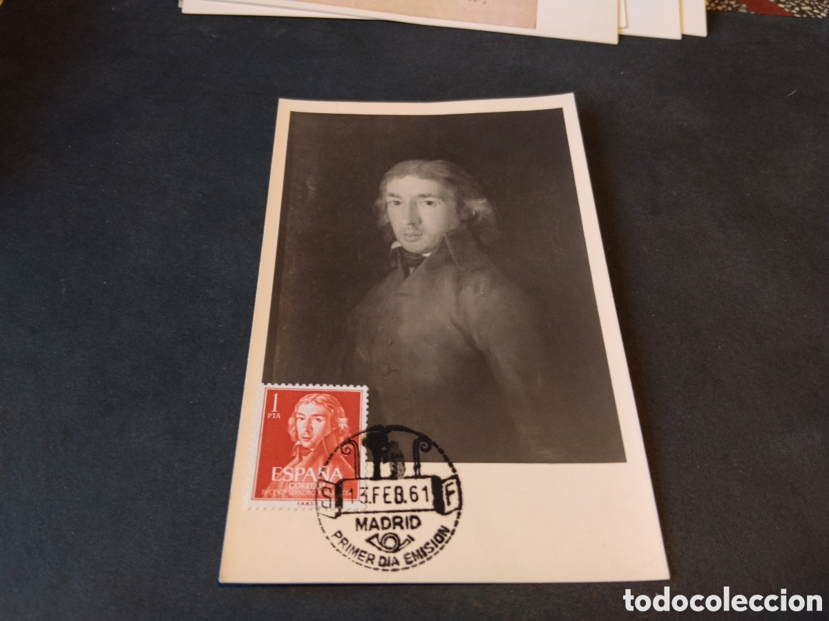 Sellos: Tarjeta postal primer d&iacute;a de circulaci&oacute;n 1961 Real academia Bellas artes