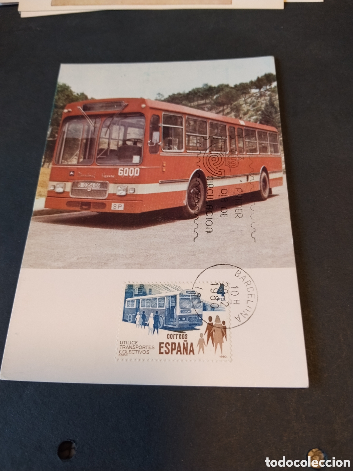 Sellos: Tarjeta postal primer d&iacute;a de circulaci&oacute;n Autob&uacute;s 6000