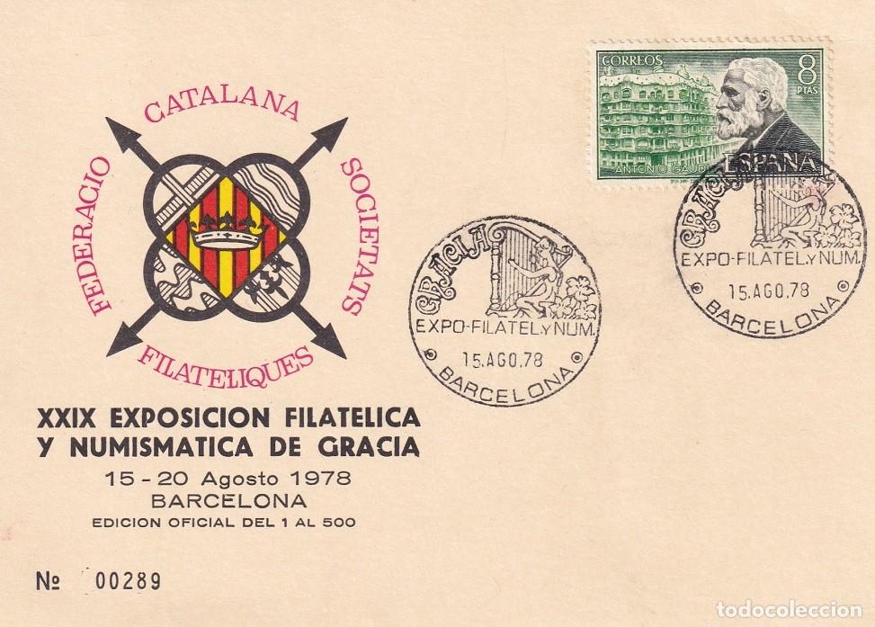 Sellos: Tarjeta Barcelona 1978 - XXIX Exposici&oacute;n Filat&eacute;lica y Numism&aacute;tica de Gracia - N&ordm; 289 de 500