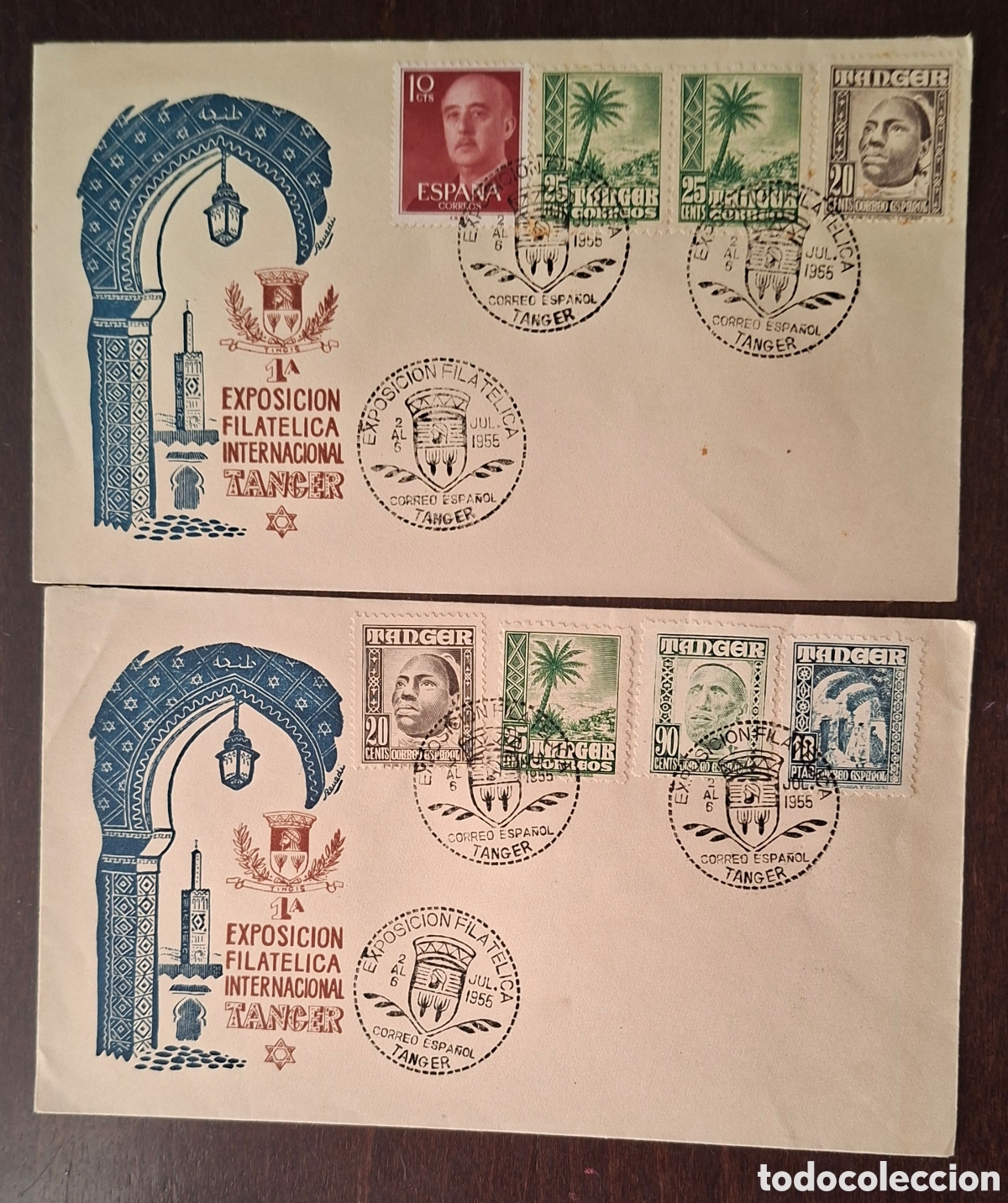 Sellos: Dos sobres Exposicion filatelica tanger 1955