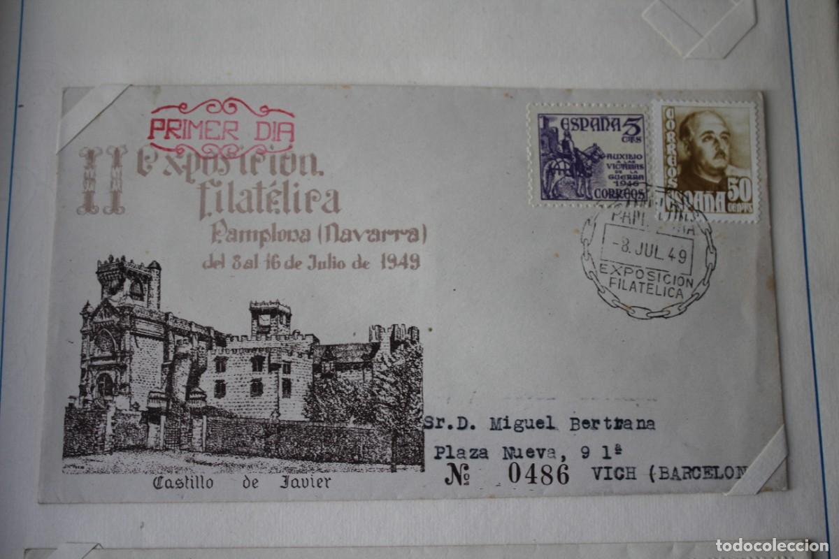 Sellos: SOBRE Y MATASELLOS II EXPOSICION FILATELICA PAMPLONA 8 JULIO 1949-EDIF:1022/1062