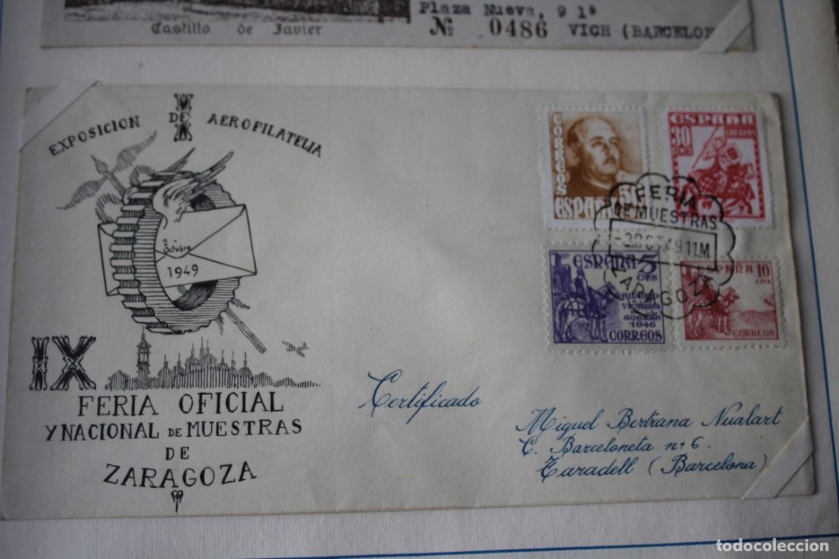 Sellos: SOBRE EXPOSICION AEROFILATELIA Y MAT. IX FERIA MUESTRAS DE ZARAGOZA 20 OCT 1949-EDIF:1022/62/34/45
