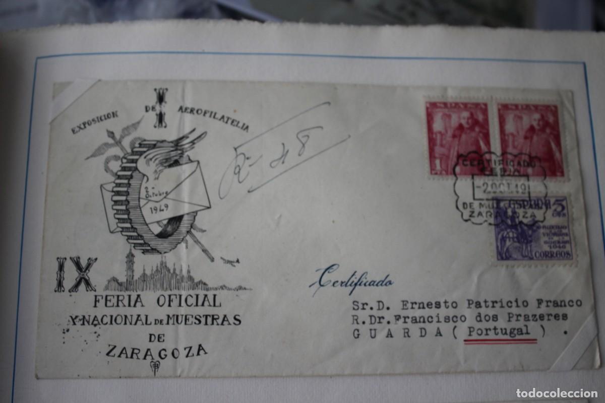 Sellos: SOBRE EXPOSICION AEROFILATELIA Y MAT. IX FERIA MUESTRAS DE ZARAGOZA 20 OCT 1949-EDIF:1062/1032