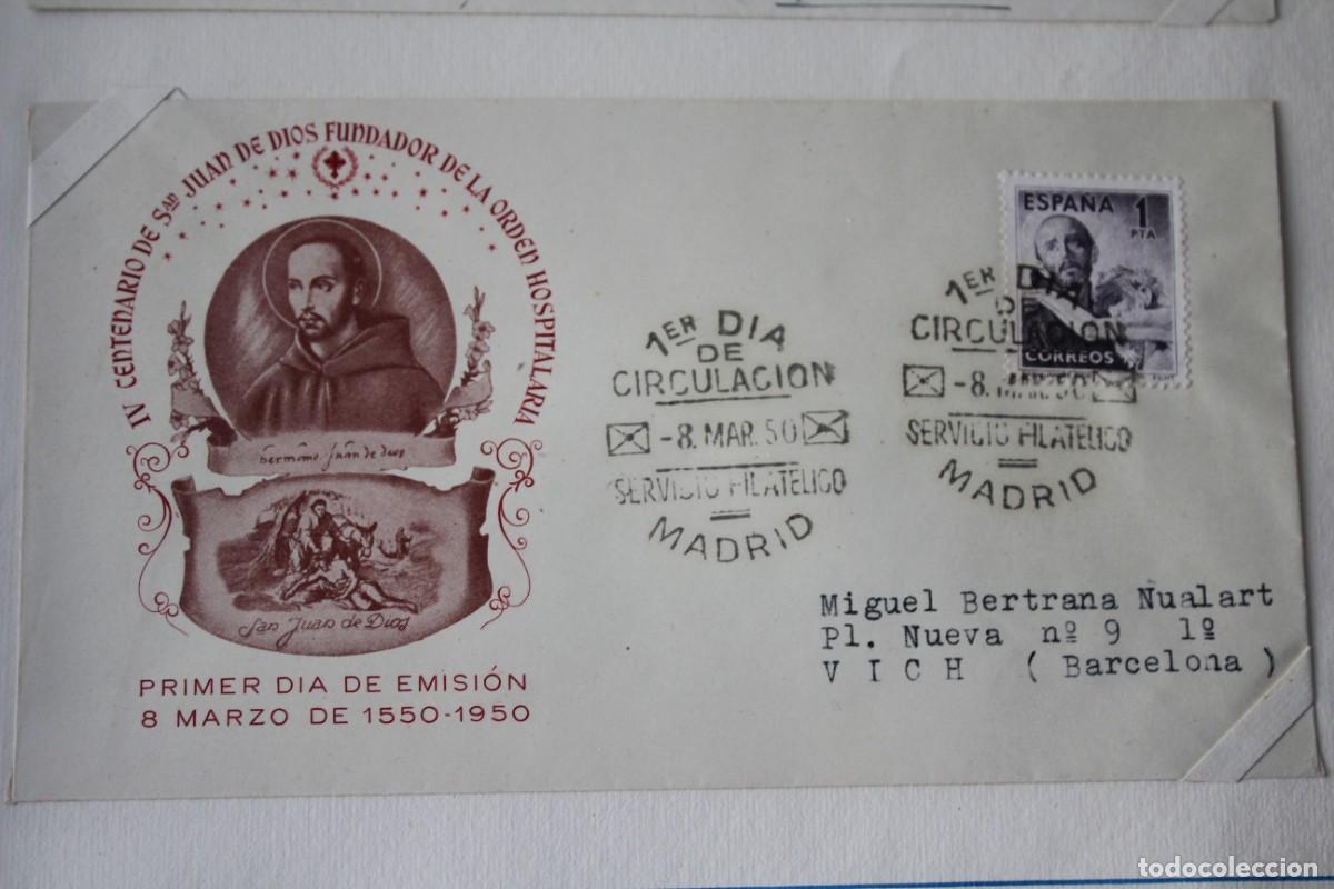 Sellos: SOBRE PRIMER DIA CIRCULACION IV CENTENARIO DE SAN JUAN DE DIOS 8 MARZO 1950-EDIF:1070