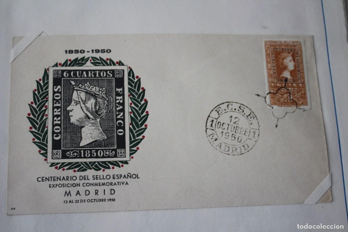 Sellos: SOBRE CENTENARIO DEL SELLO ESPA&Ntilde;OL EXPO. CONMEMORATIVA-MAT. ECSE 12 OCTUBRE 1950-EDIF:1080