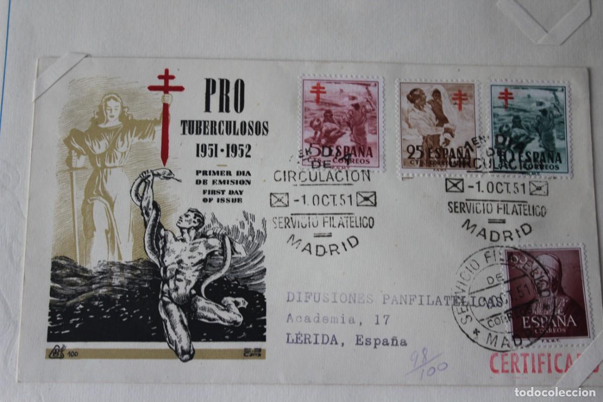Sellos: SOBRE Y MAT PRIMER DIA DE CIRCULACION PRO TUBERCULOSOS.SERIE COMPL-1 OCT 1951-EDIF:1103/04/05/1094