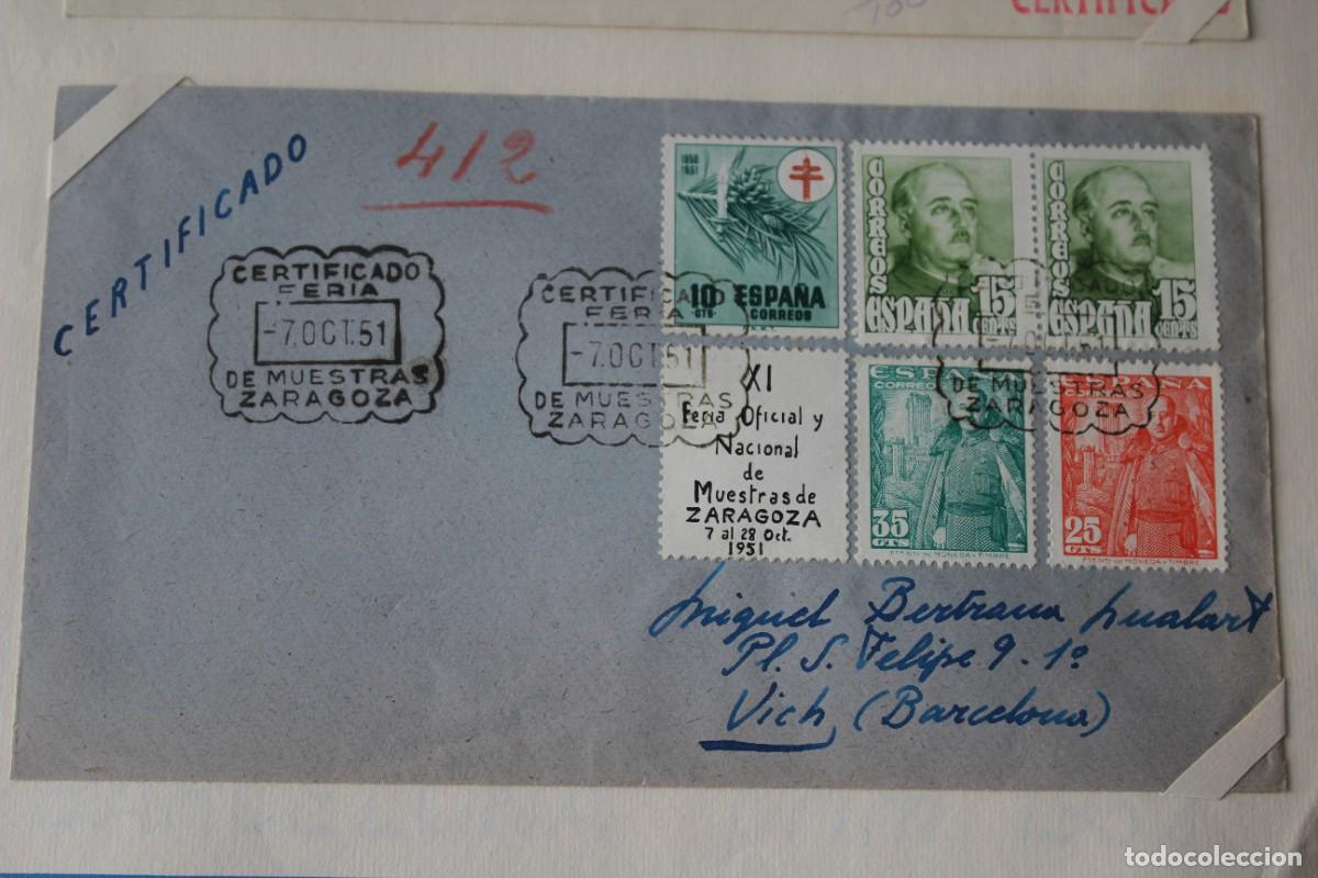 Sellos: MATASELLOS XI FERIA OFICIAL Y NACIONAL DE MUESTRAS ZARAGOZA-7 OCT 1951-EDIF:1085/21/24/26