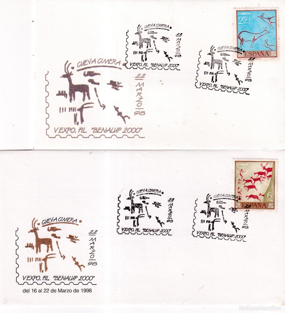 Sellos: 2 SOBRES V EXPO FIL BENALUP 2000 - CUEVA CIMERA