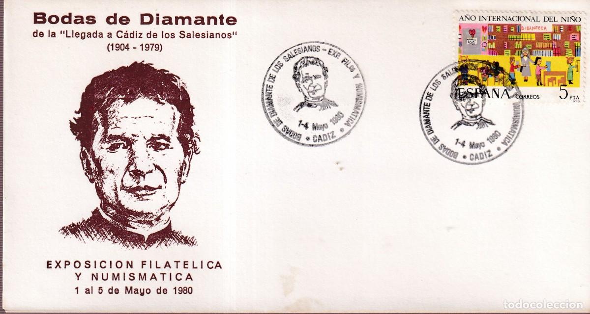 Sellos: CADIZ - EXPOSICION FILATELICA - BODAS DIAMANTE LLEGADA SALESIANOS A CADIZ - 1980