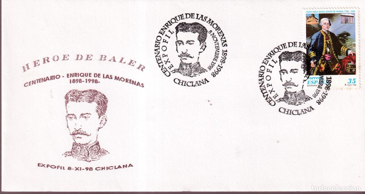 Sellos: CHICLANA 1998 - HEROE DE BALER - CENTENARIO ENRIQUE DE LAS MORENAS - EXPOFIL