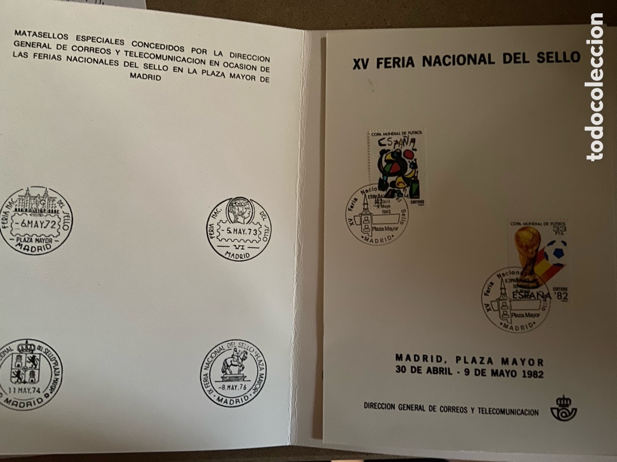Sellos: Tarjeta conmemorativa de la XV Feria nacional del sello Plaza Mayor Madrid. F&uacute;tbol mundial 82.