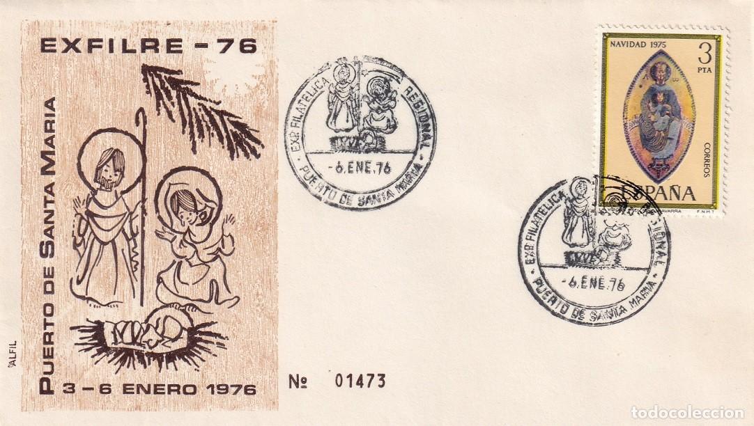 Sellos: Sobre Alfil Puerto de Santa Mar&iacute;a 1976 Exfilre 76 - Navidad 1975 Virgen con ni&ntilde;o San Miguel Aralar