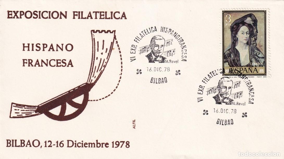 Sellos: Sobre en Alfil 1978 Bilbao - VI Exposici&oacute;n Filat&eacute;lica Hispano francesa - M. Ravel - Matasellos
