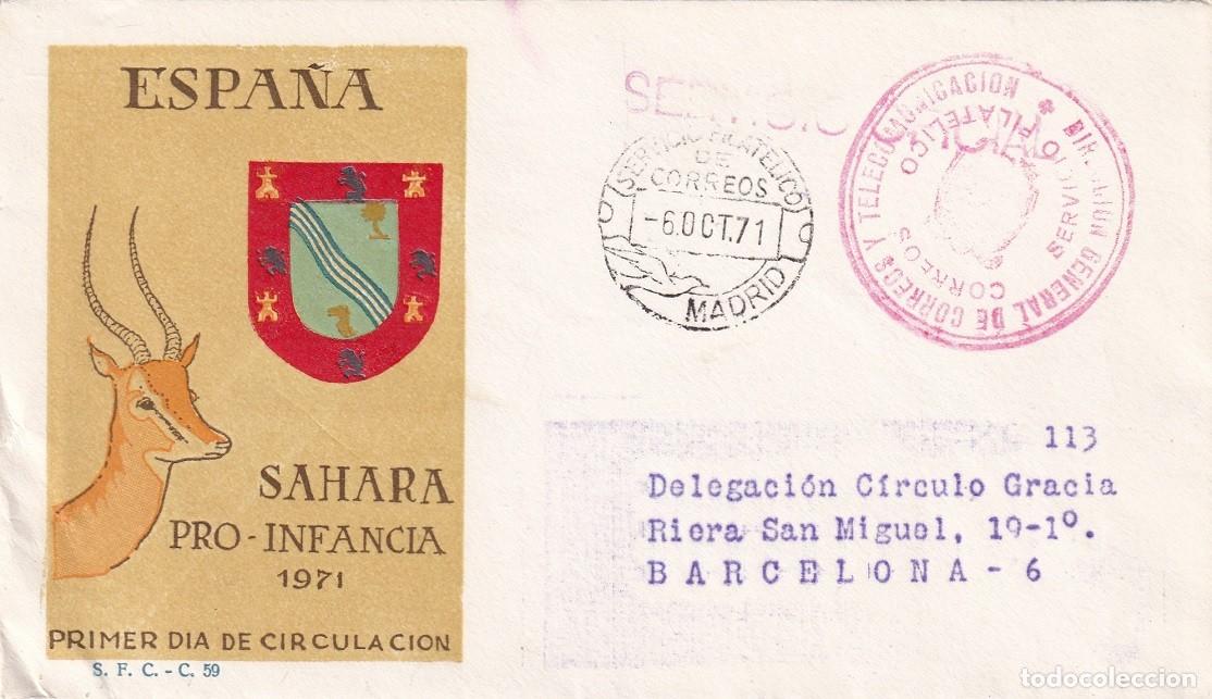 Sellos: SPD Madrid 1971 - Servicio Filat&eacute;lico - Espa&ntilde;a Sahara Pro-Infancia 1971 - Primer d&iacute;a de circulaci&oacute;n