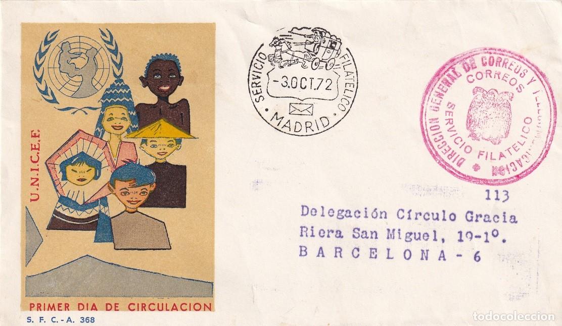 Sellos: SPD Madrid 1972 - Servicio Filat&eacute;lico - UNICEF U.N.I.C.E.F. - Infancia - Primer d&iacute;a de circulaci&oacute;n