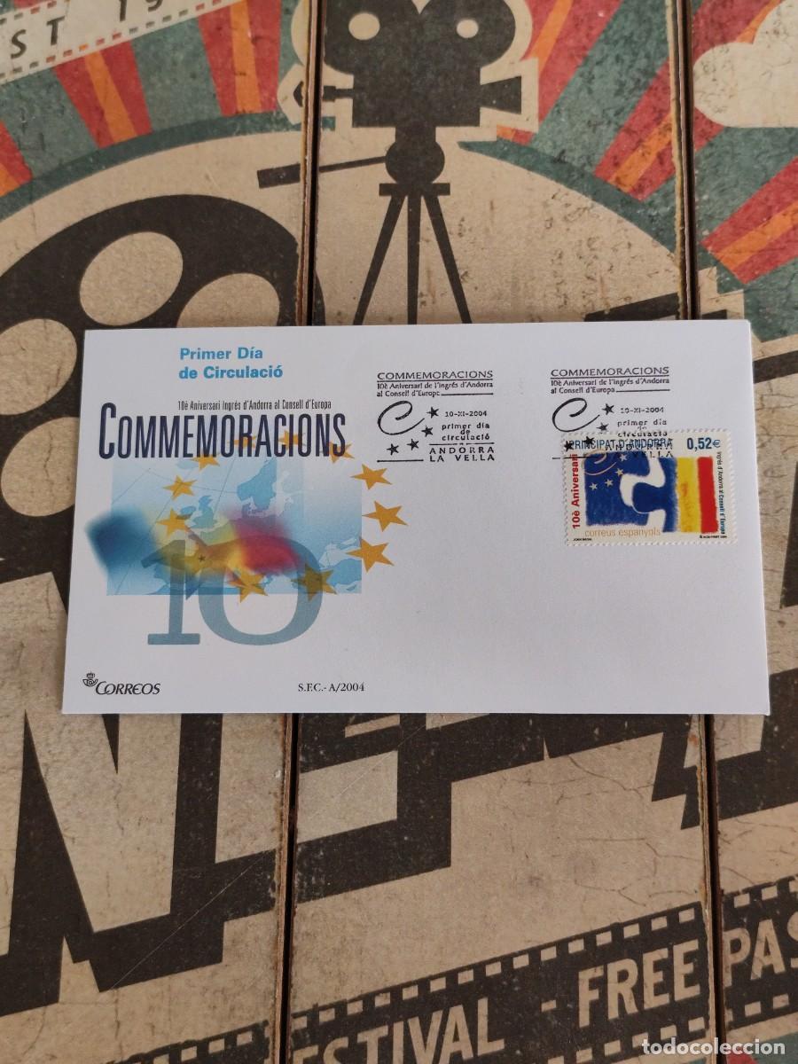 Sellos: 445 Andorra 10&deg; Aniversario del ingreso en el Consejo de Europa 10/11/04 Sobre primer d&iacute;a