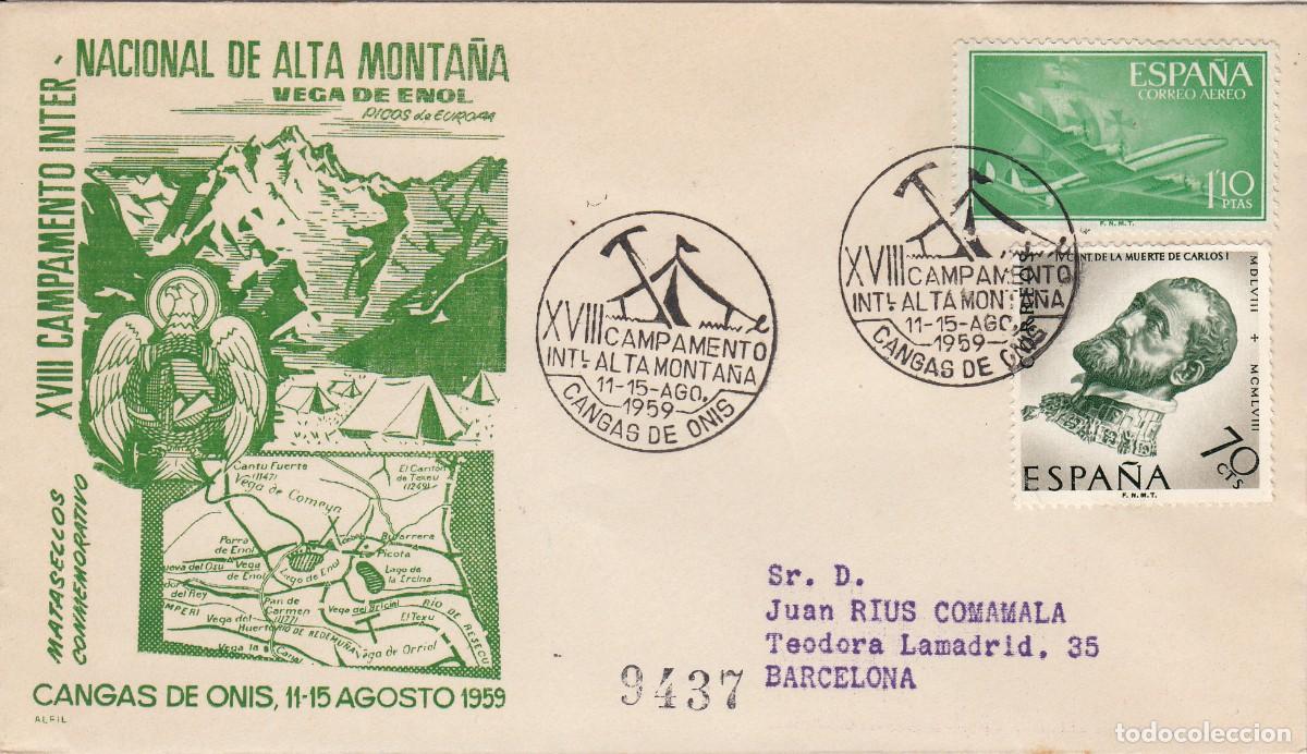 Selos: ASTURIAS - MATASELLOS CAMPAMENTO ALTA MONTA&Ntilde;A - CANGAS DE ON&Iacute;S - 1959