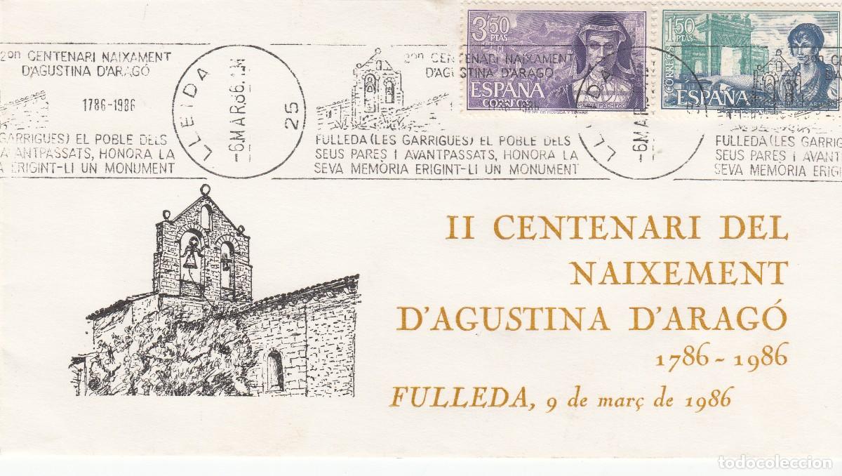Sellos: MATASELLOS DE RODILLO CENTENARI NAIXAMENT AGUSTINA DE ARAG&Oacute;N - LLEIDA - 1986