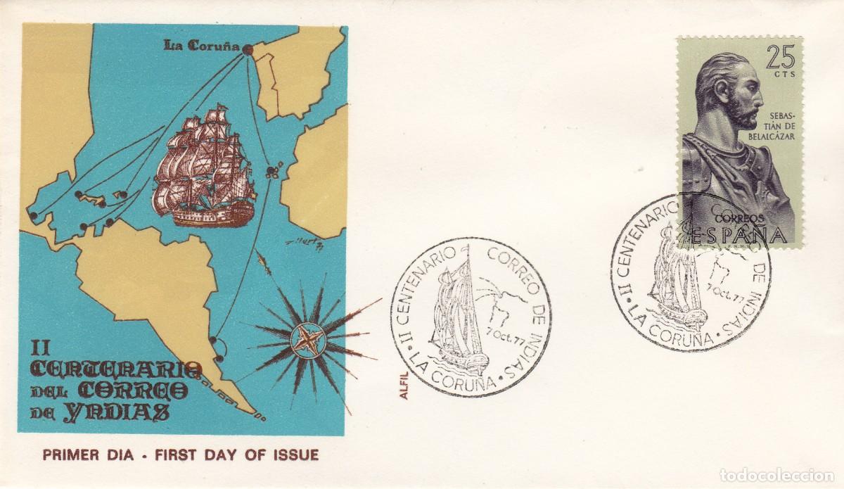 Sellos: GALICIA - MATASELLOS CENTENARIO CORREO DE INDIAS . LA CORU&Ntilde;A - 1977
