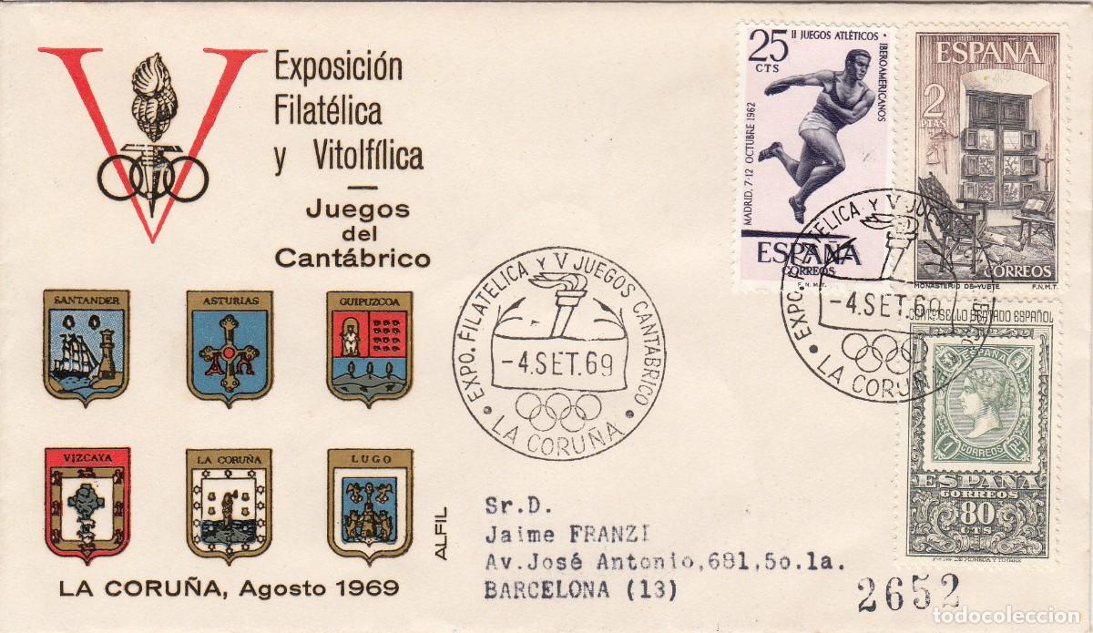 Sellos: GALICIA - MATASELLOS EXPOS. FILAT&Eacute;LICA - JUEGOS DEL CANT&Aacute;BRICO LA CORU&Ntilde;A - 1969