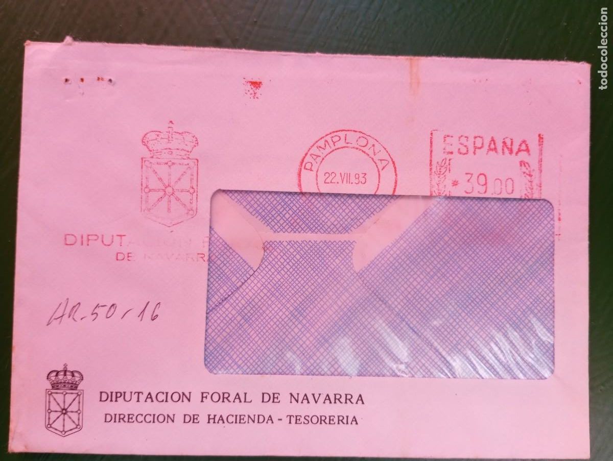 Sellos: ESPA&Ntilde;A, 1983, PAMPLONA, FRANQUEO MEC&Aacute;NICO, DIPUTACI&Oacute;N FORAL DE NAVARRA