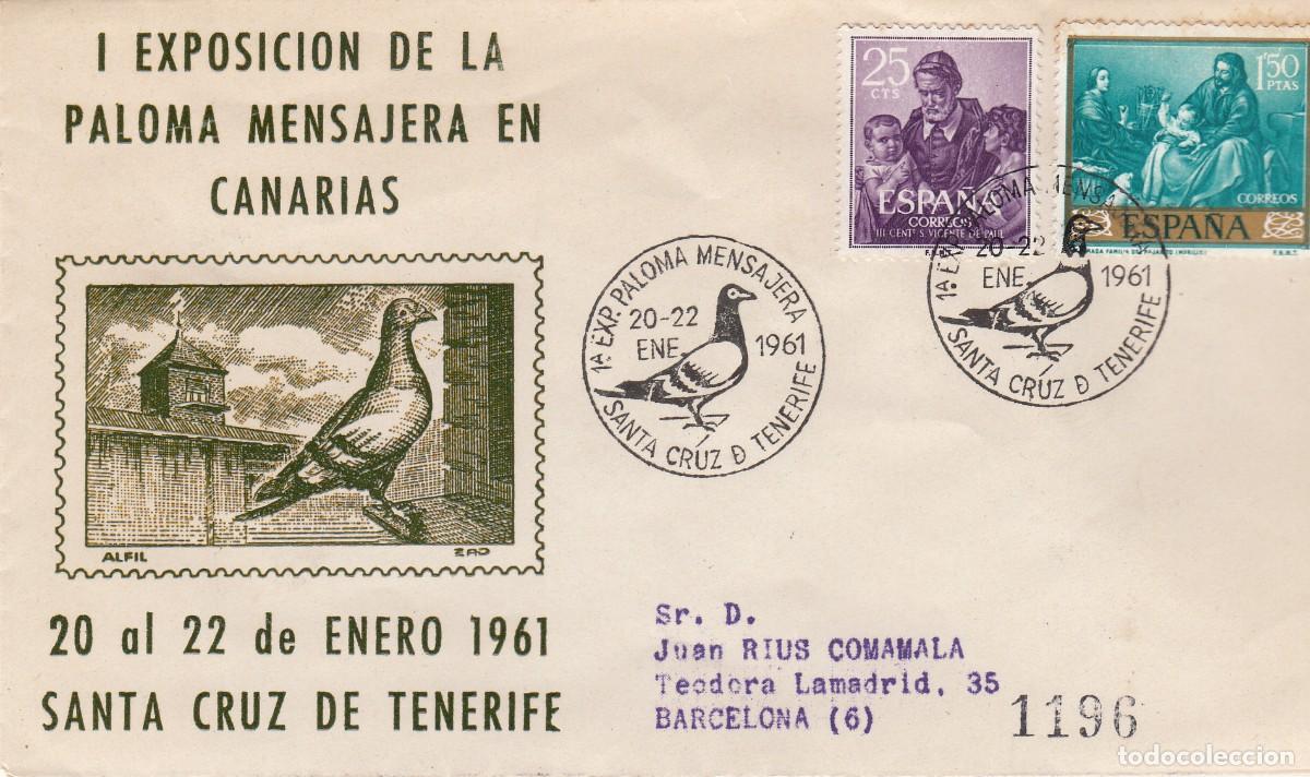 Sellos: MATASELLOS EXPOSICI&Oacute;N PALOMA MENSAJERA EN CANARIAS - SANTA CRUZ DE TENERIFE - 1961