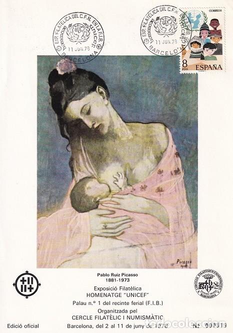 Sellos: Barcelona 1978 - Pablo Ruiz Picasso - UNICEF - Exposici&oacute;n filat&eacute;lica del C.F.N. en la F.I.B.