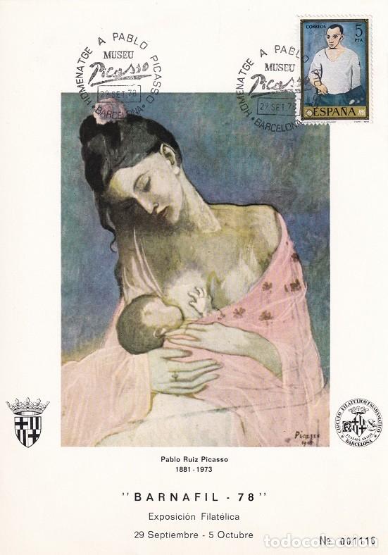 Sellos: Barcelona 1978 - Pablo Ruiz Picasso - UNICEF - Exposici&oacute;n filat&eacute;lica del C.F.N. en la F.I.B.