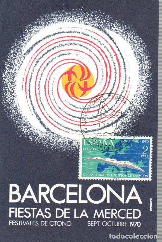 Sellos: A&Ntilde;O 1970, CAMPEONATO DE EUROPA DE NATACION, EN TARJETA DE LA FIESTAS DE LA MERCED