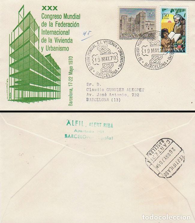 Sellos: A&Ntilde;O 1970, BARCELONA, VIVIENDA Y URBANISMO, EN SOBRE DE ALFIL CIRCULADO